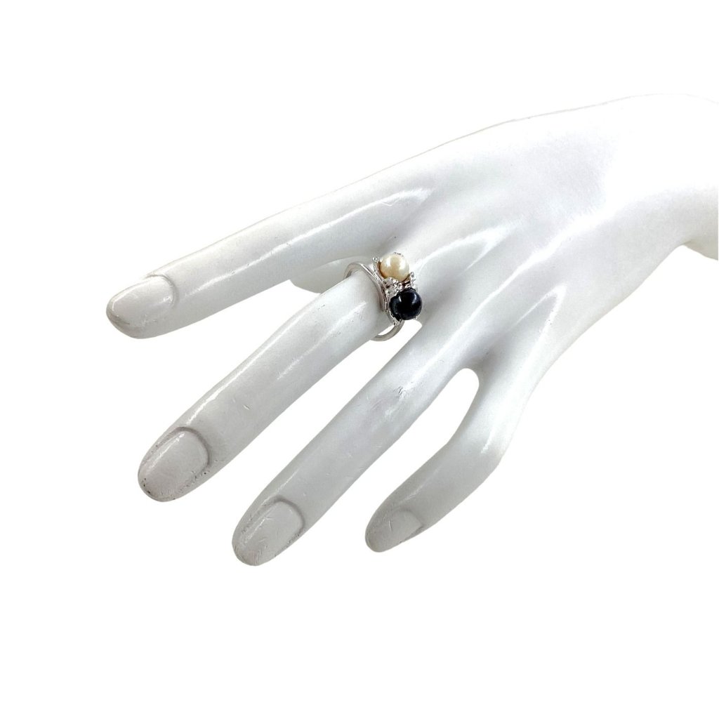 Joseph Esposito Woman Cocktail Ring, White 14ge Metal, Pearl, Sz 6.75, Vintage